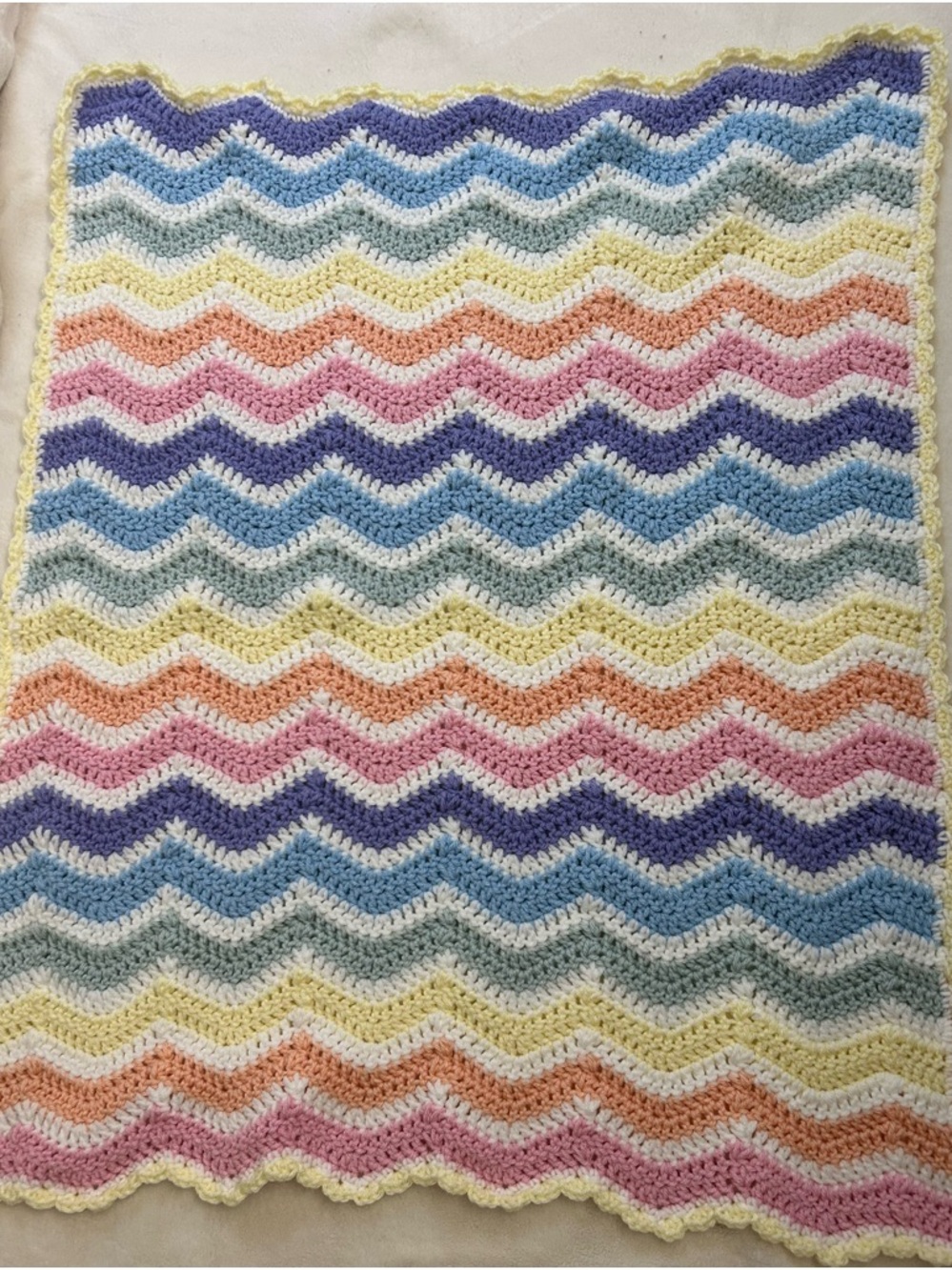 Handmade Chevron Baby Blanket in Pastel Rainbow